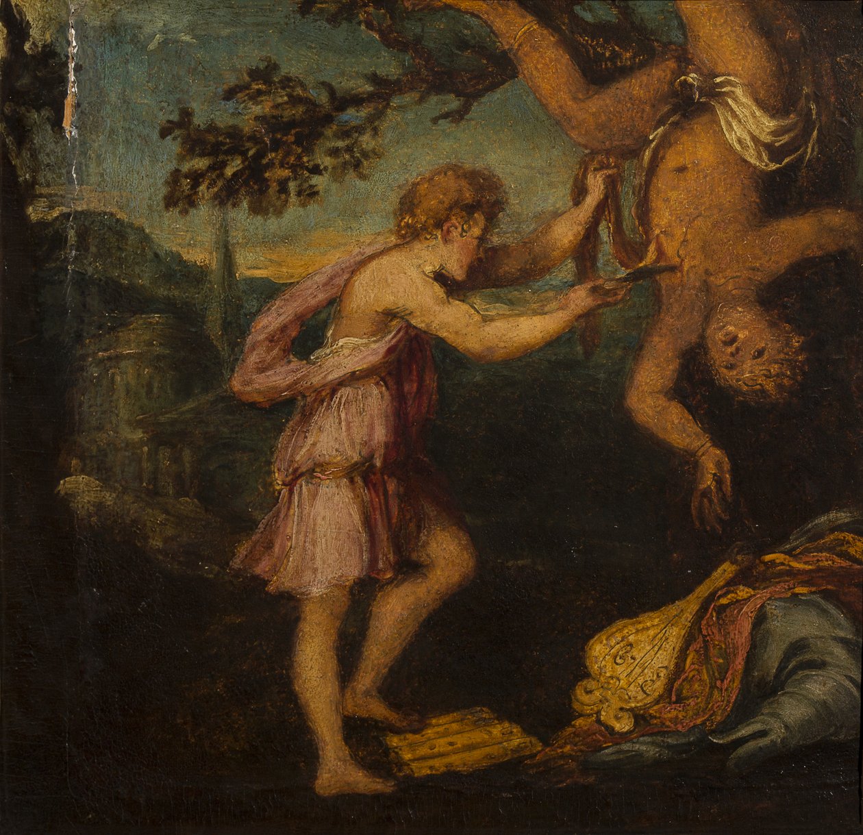 The Flaying of Marsyas (olje på trepanel) av Andrea Schiavone
