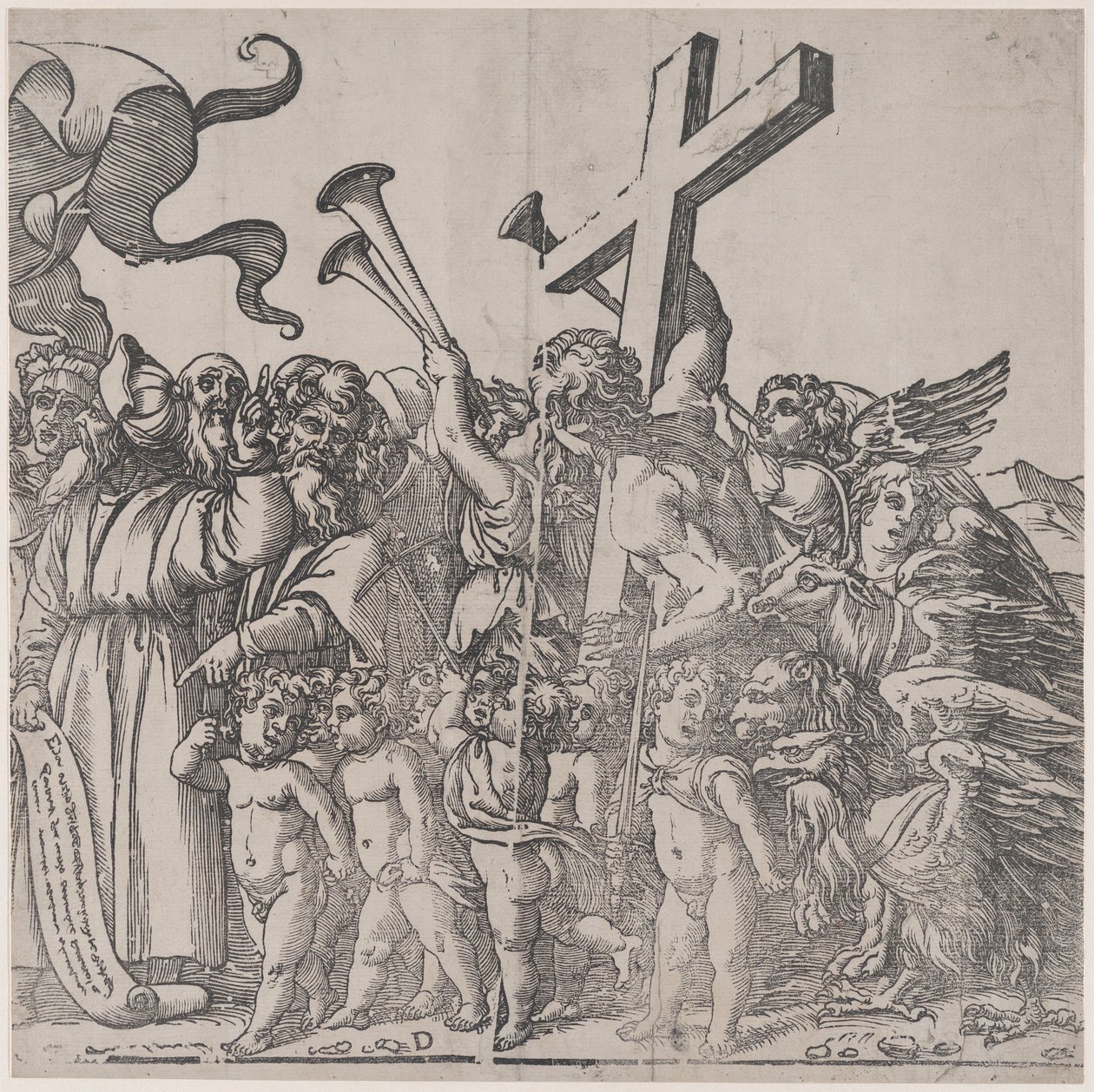 Seksjon D: engler som blåser i trompeter etc, fra The Triumph of Christ, 1836. av Andrea Andreani