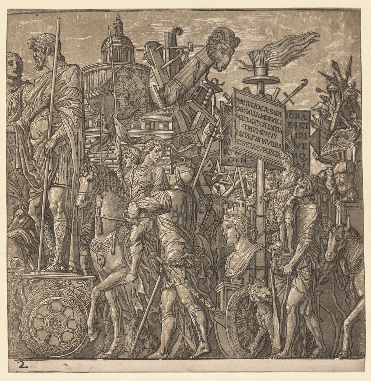 The Triumph of Julius Caesar: Kolossale statuer og beleiringsutstyr, 1593-99. av Andrea Andreani