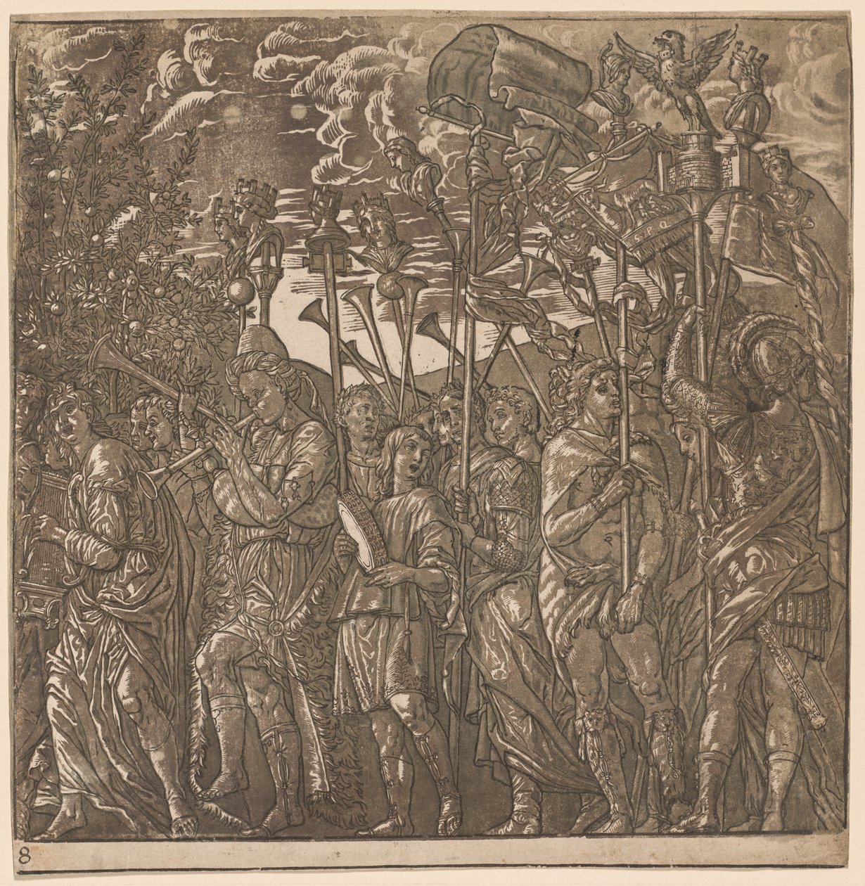 The Triumph of Julius Caesar: Soldiers Carrying Banners and Standards, 1593-99. av Andrea Andreani