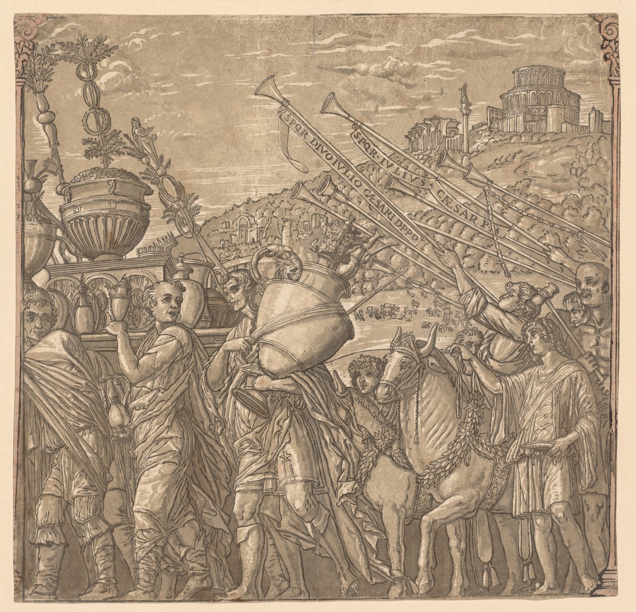 The Triumph of Julius Caesar: Soldiers Carrying Vases, 1593-99. av Andrea Andreani