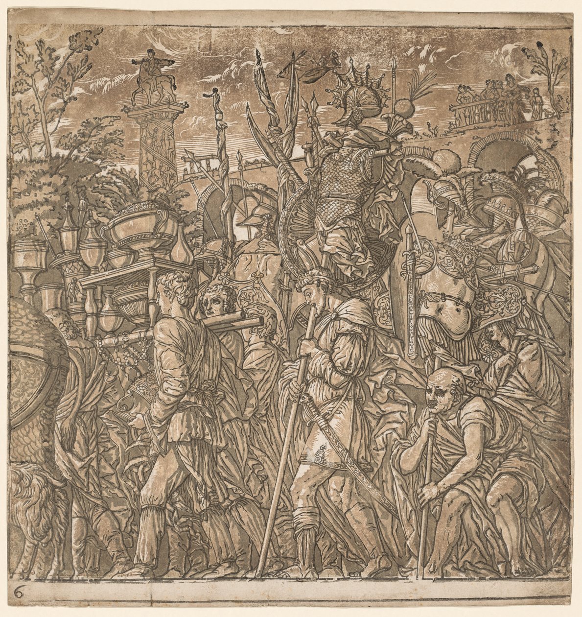 The Triumph of Julius Caesar: Soldiers Carrying Vases and Trophys of War, 1593-99. av Andrea Andreani