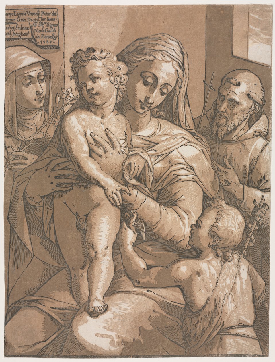 Jomfru og barn med St. John, St. Catherine of Siena og St. Francis av Andrea Andreani