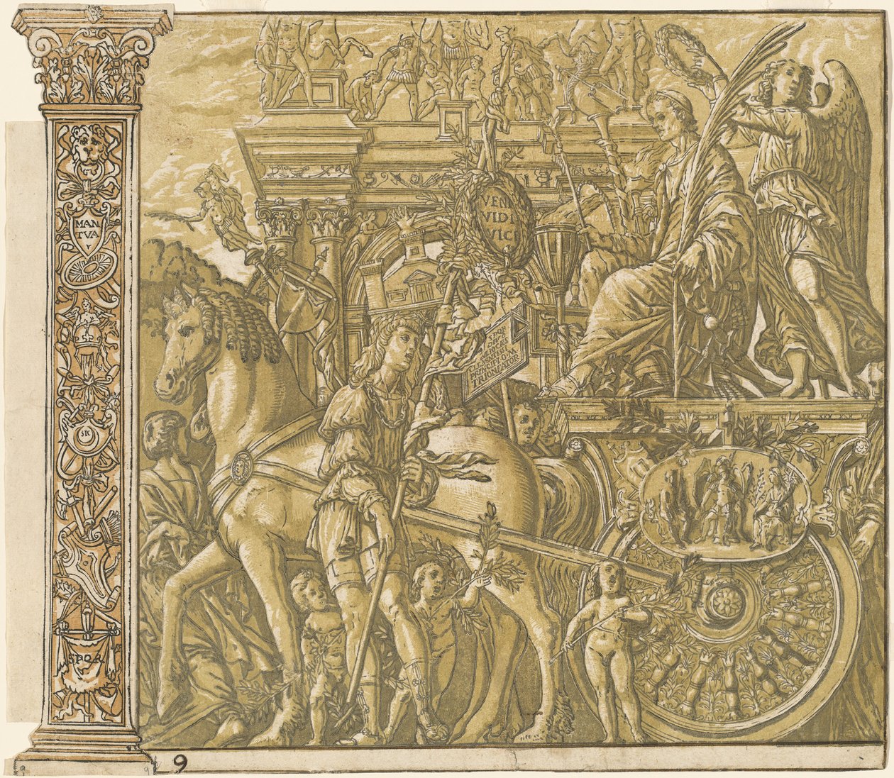 Julius Cæsars triumf [nr.9 pluss 2 kolonner] av Andrea Andreani after Andrea Mantegna