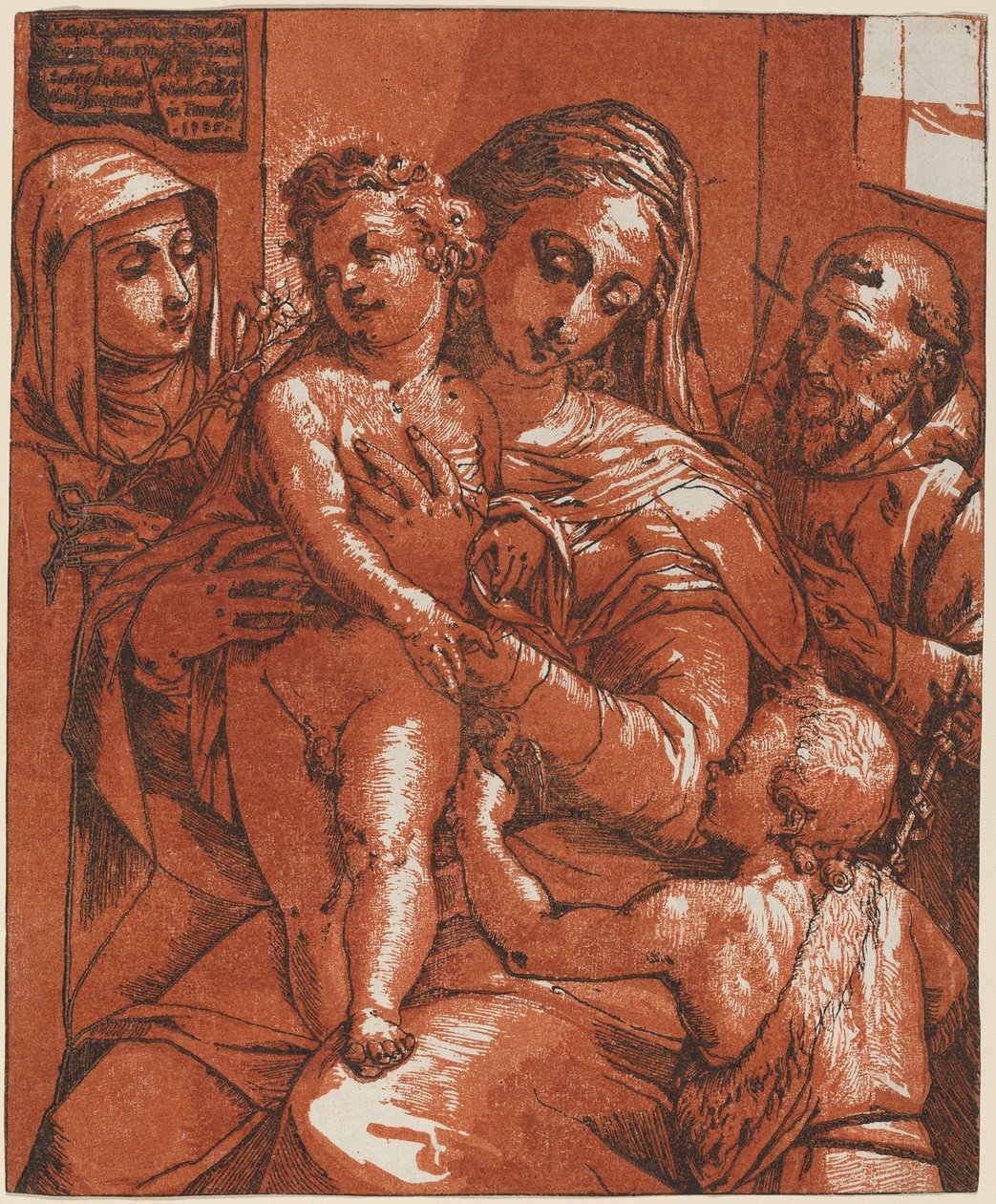 Madonna og barn akkompagnert av hellige av Andrea Andreani after Jacopo Ligozzi