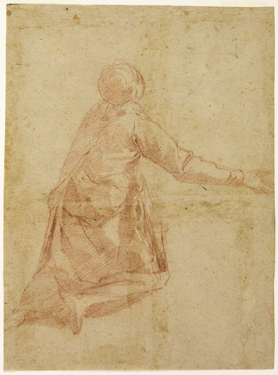 Knestående figur fra ryggen (recto); Tre halvlange studier av sløret kvinneskikkelse (verso) av Andrea Boscoli
