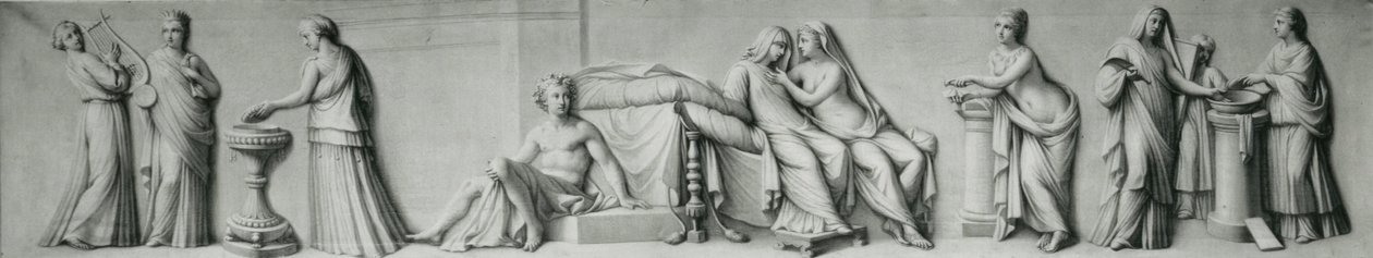 Et grisaille-panel som viser scener basert på Aldobrandini-ekteskapet av Andrea Casali