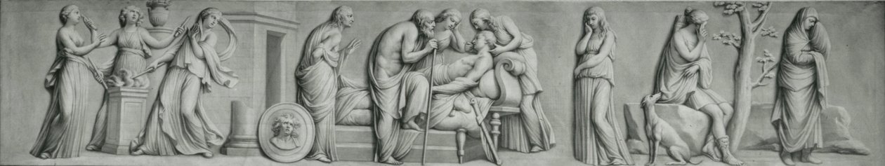 Et grisaille-panel som skildrer åstedet for Meleagers død av Andrea Casali