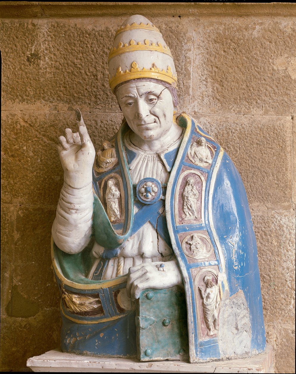 Byste av San Lino (polykrom glasert terrakotta) av Andrea Della Robbia