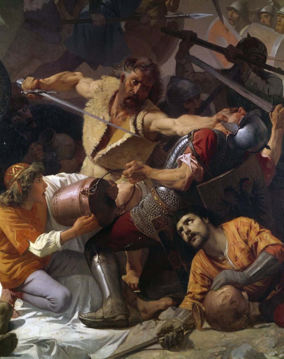 Sammenstøt mellom innbyggerne i Tortona og den keiserlige hæren, detalj fra The Constancy of Tortona eller Thirst of Tortona av Andrea Gastaldi