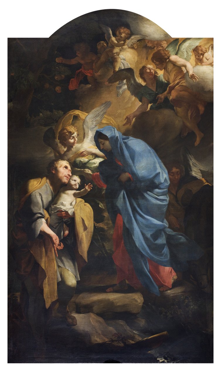 Den hellige familie eller flukten til Egypt, 1673-74 av Andrea Lanzani