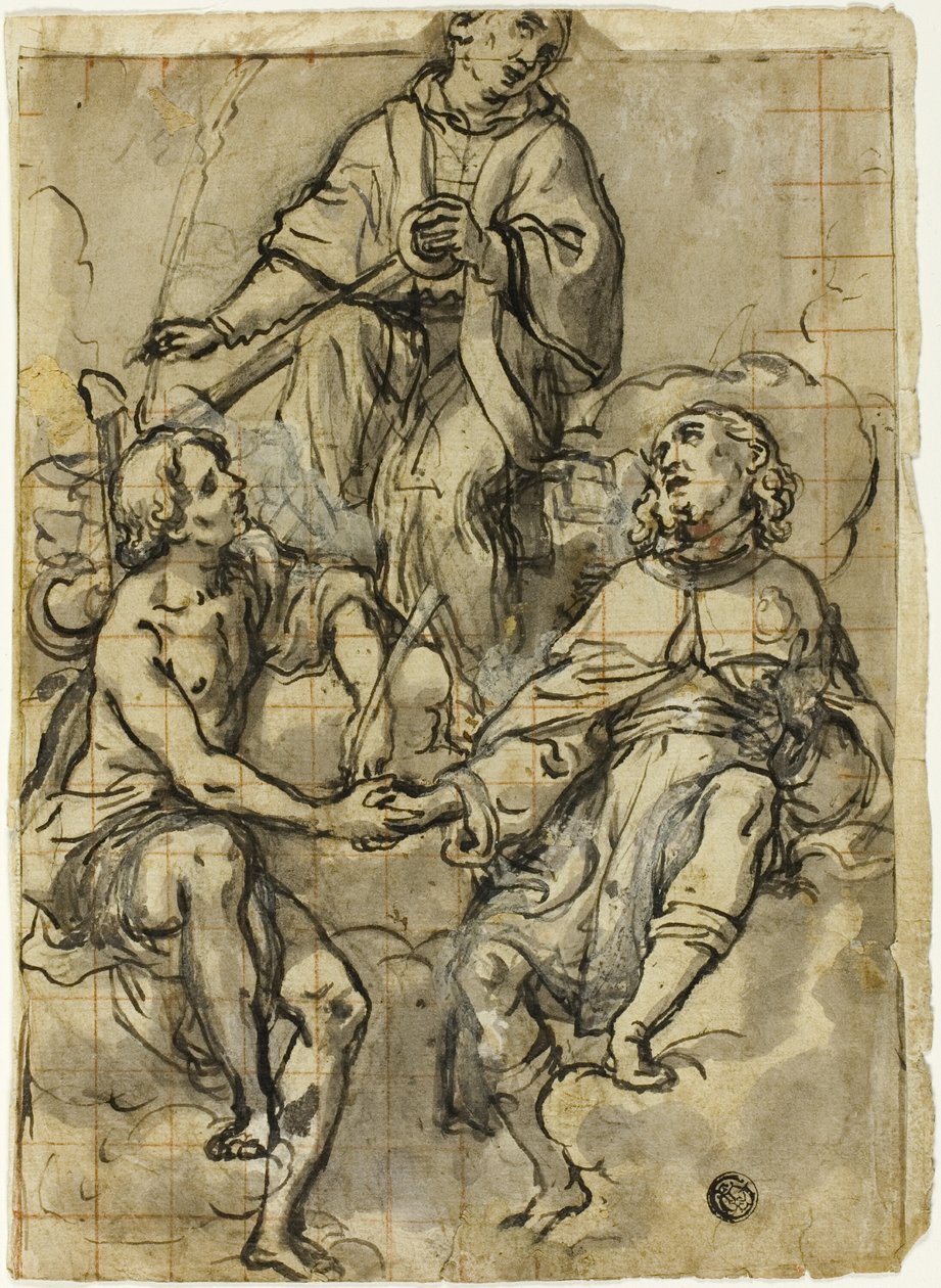 Saint Clement flankert av Saints Sebastian og Roch av Andrea Lilio