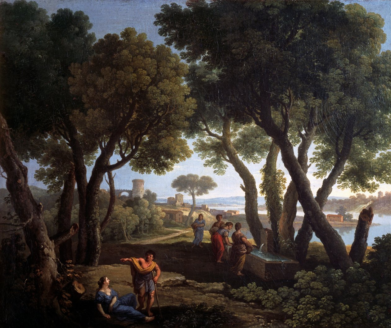 Landskap med kvinner ved en brønn, av Andrea Locatelli (1695-1741), olje på lerret, 61x73 cm. av Andrea Locatelli