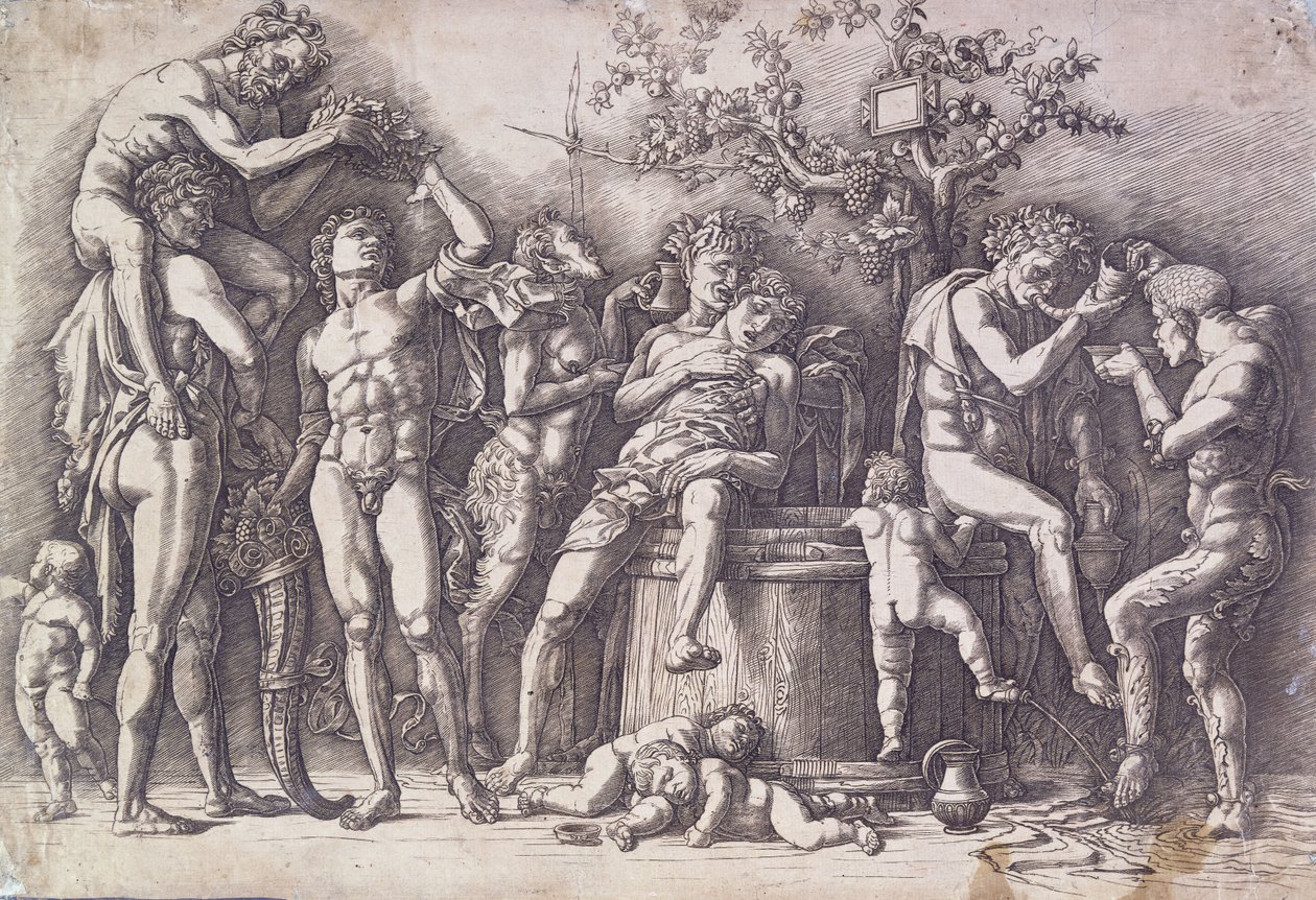 En Bacchanal med en vinpresse, ca. 1475 av Andrea Mantegna