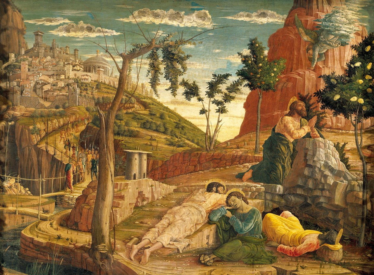 Agony in Garden av Andrea Mantegna (1431-1506), Tempera på tre, 71x94 cm av Andrea Mantegna