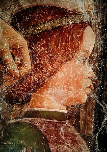 Ankomst av kardinal Francesco Gonzaga, detalj av en av hans yngre brødre, ca. 1465-74 (detalj av 78454) av Andrea Mantegna