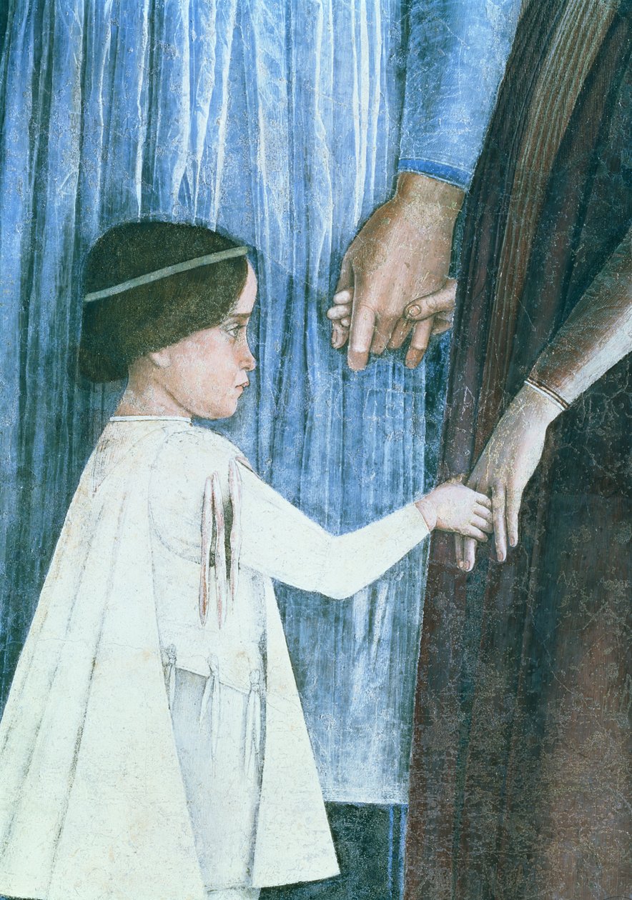 Ankomst av kardinal Francesco Gonzaga: detalj som viser en av hans yngre brødre, fra Camera degli Sposi eller Camera Picta, 1465-74 freskomaleri av 78449 av Andrea Mantegna
