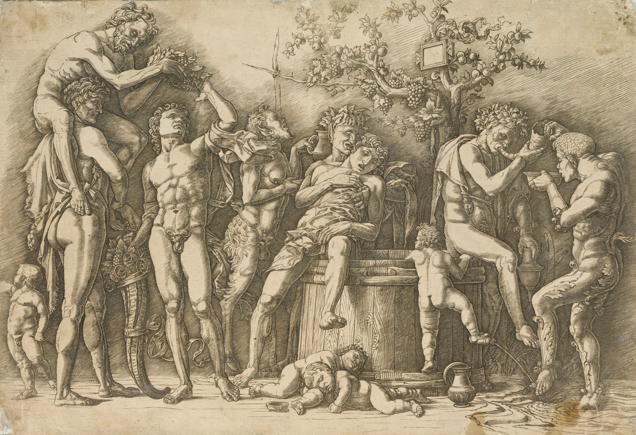 Bacchanal with a Wine Vat, ca. 1470-90 (gravering og tørrpunkt) av Andrea Mantegna