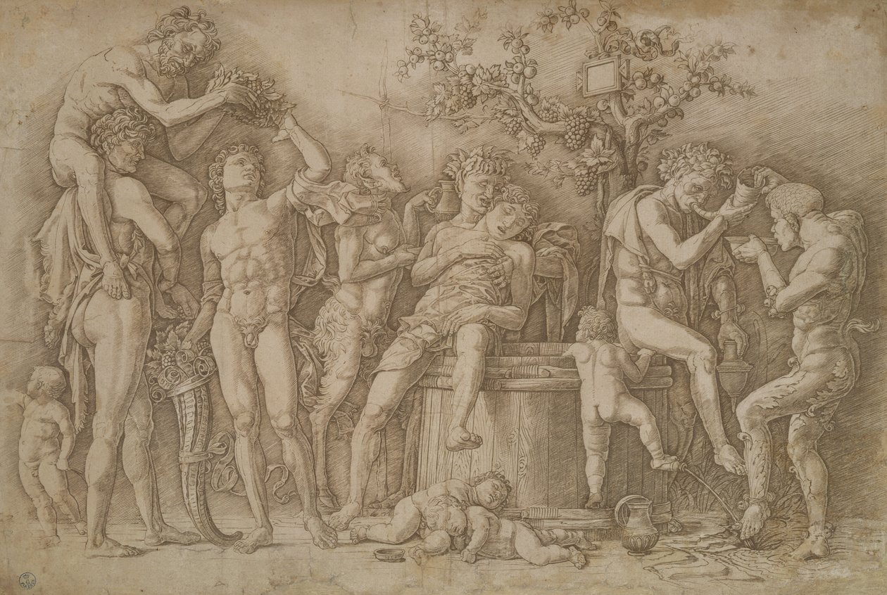 Bacchanal med karet vin, 1470-90 av Andrea Mantegna