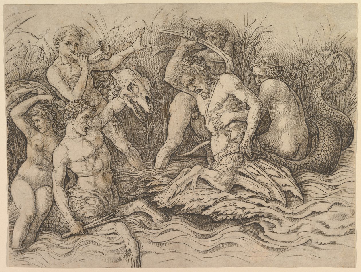 Havgudenes kamp (høyre del av frisen) av Andrea Mantegna