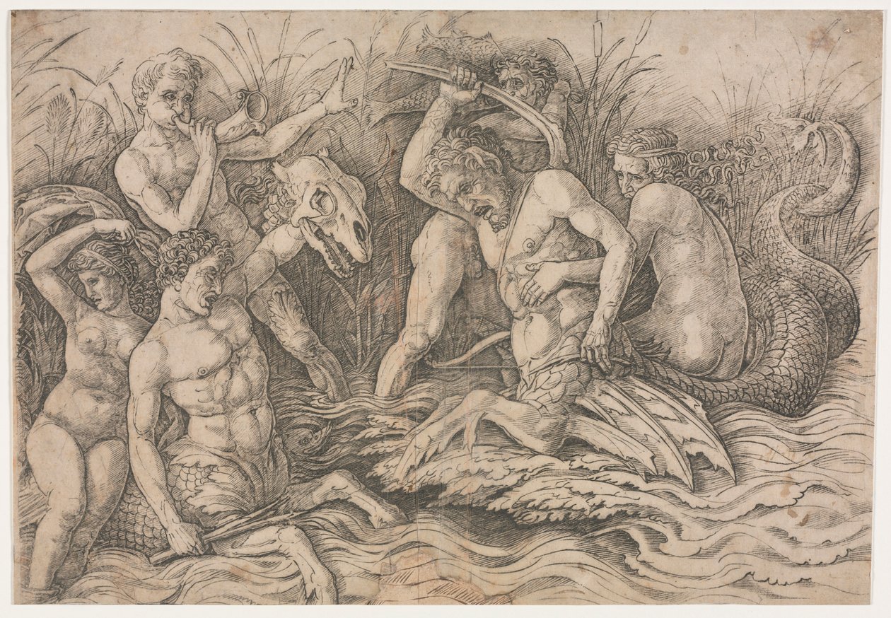 Battle of the Sea Gods - høyre del, ca. 1485-88. av Andrea Mantegna
