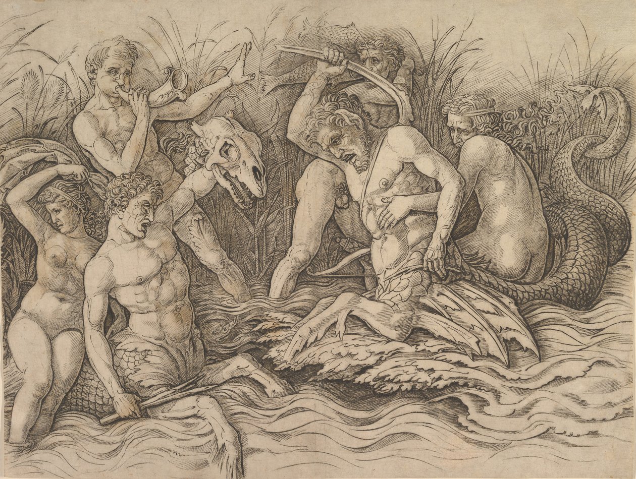 Battle of the Sea Gods Høyre del av en frise, ca. 1485-88. av Andrea Mantegna