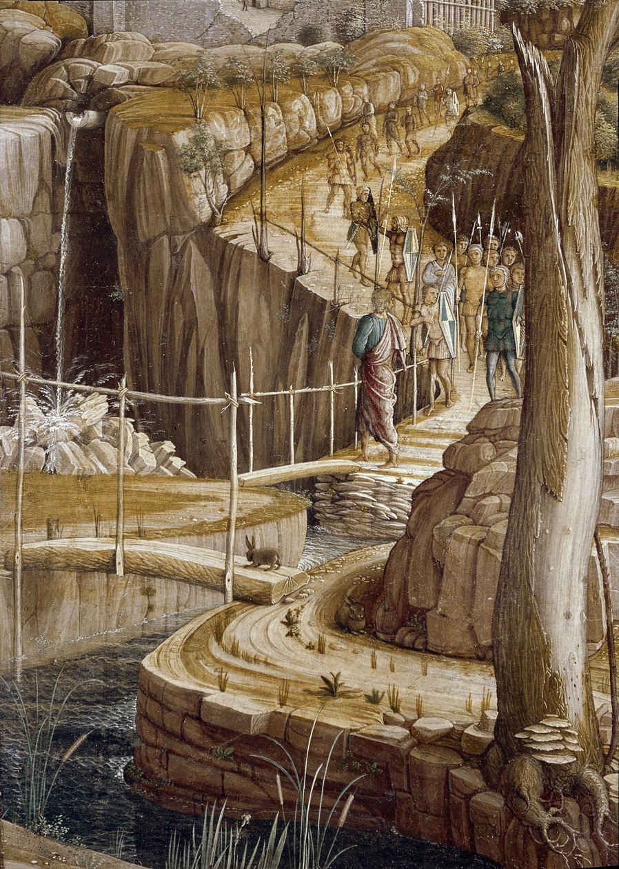 Detalj av "Bønnen i oliventrærnes hage", Judas leder soldatene til Jesus - Agony in the Garden av Andrea Mantegna