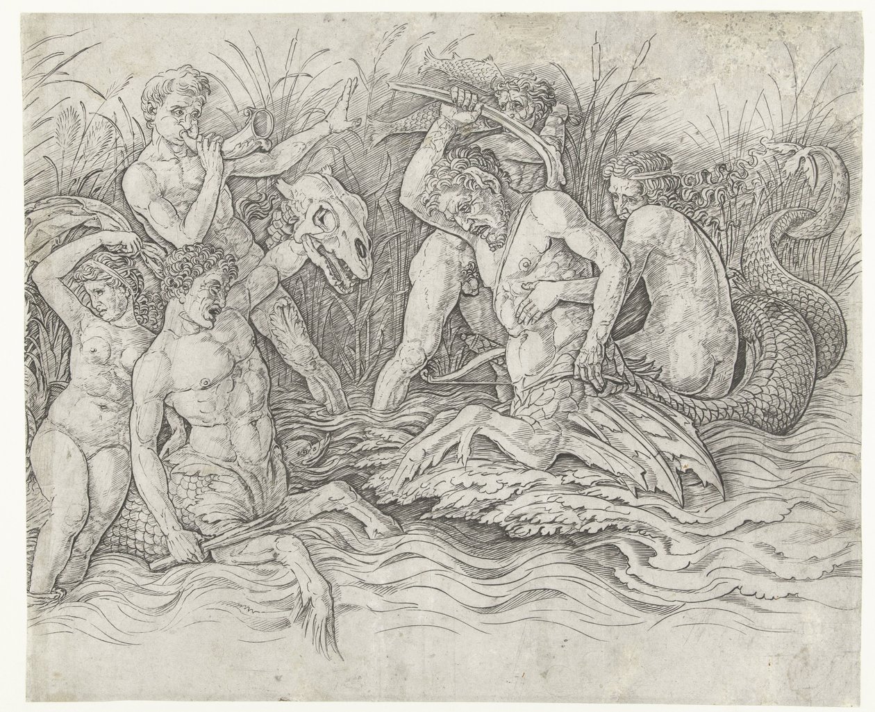 Kamp mellom tritoner med nereider på ryggen Slaget ved havgudene av Andrea Mantegna