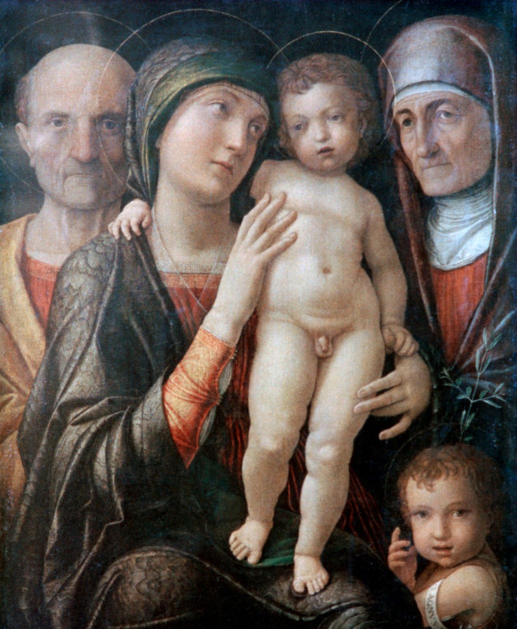 Hellig familie med St. Elizabeth og St. Johannes døperen som barn, c1495-1500 av Andrea Mantegna