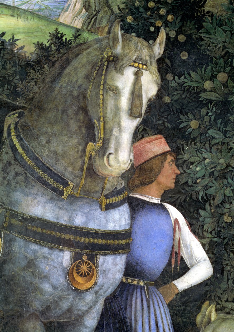 Hest og brudgom, fra Camera degli Sposi eller Camera Picta, 1465-74 freskomaleri av 78449 av Andrea Mantegna