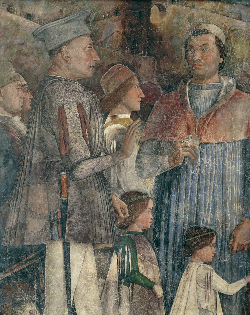 Louis II, kardinal Francesco, Francesco II og Sigismondo Gonzaga, detalj fra møtemuren av Andrea Mantegna