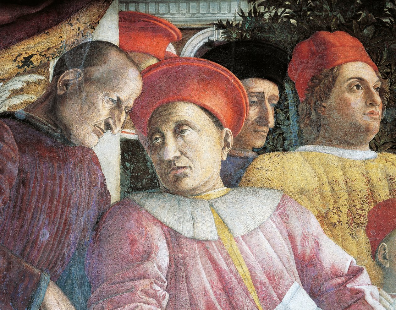 Ludovico Gonzaga og rådgiver Marsilio Andreasi, detalj fra Court Wall av Andrea Mantegna