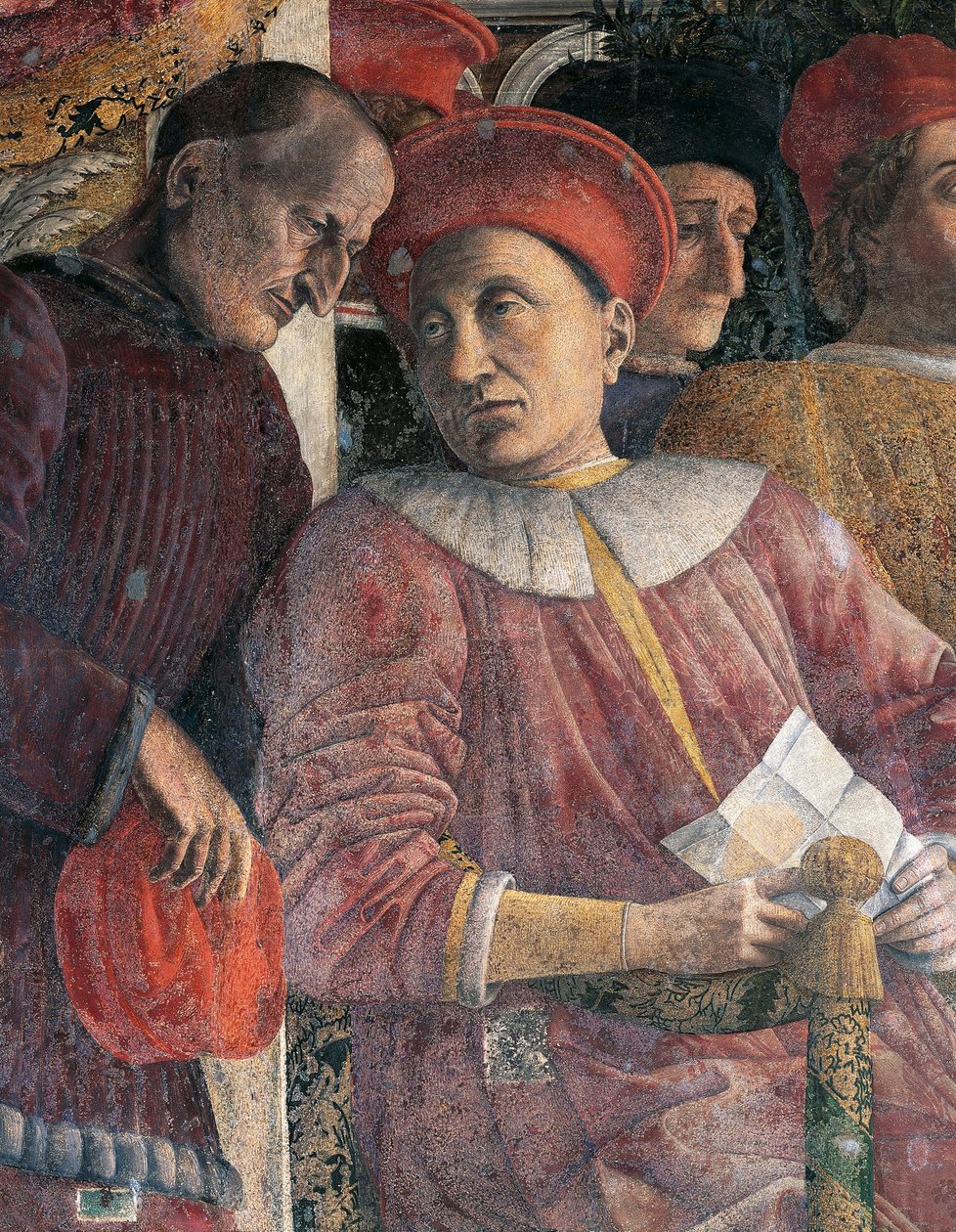 Ludovico Gonzaga og rådgiver Marsilio Andreasi, detalj fra Court Wall av Andrea Mantegna (1431-1606), freskomaleri, San Giorgio Castle, Wedding Chamber eller Camera Picta, Mantua av Andrea Mantegna