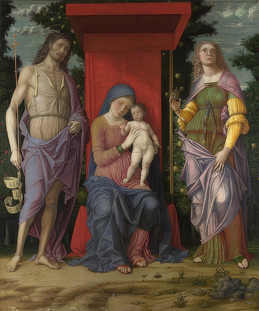 Madonna og barn, døperen Johannes og Maria Magdalena. Sannsynligvis 1490-1505 av Andrea Mantegna