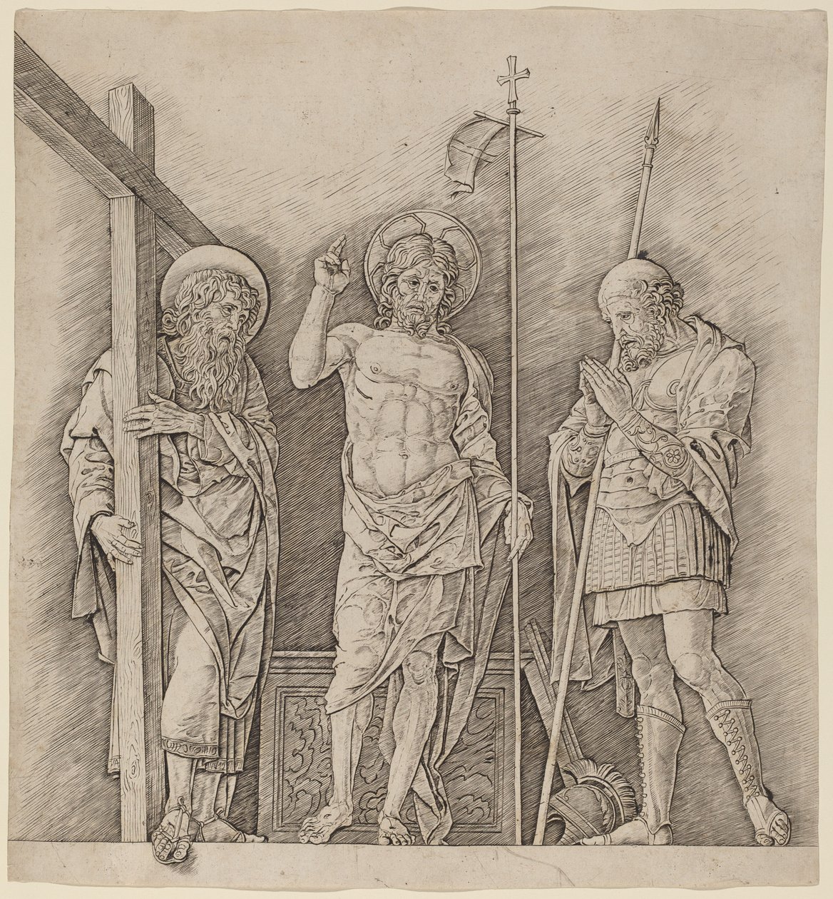 Den oppstandne Kristus mellom de hellige Andreas og Longinus av Andrea Mantegna