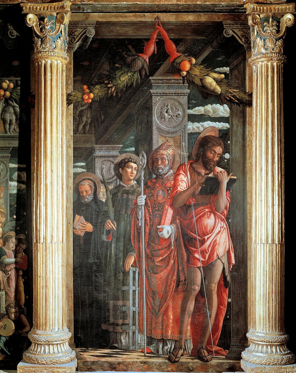 Saints John og Lorenzo og to Saints, detalj fra San Zeno-altertavlen av Andrea Mantegna