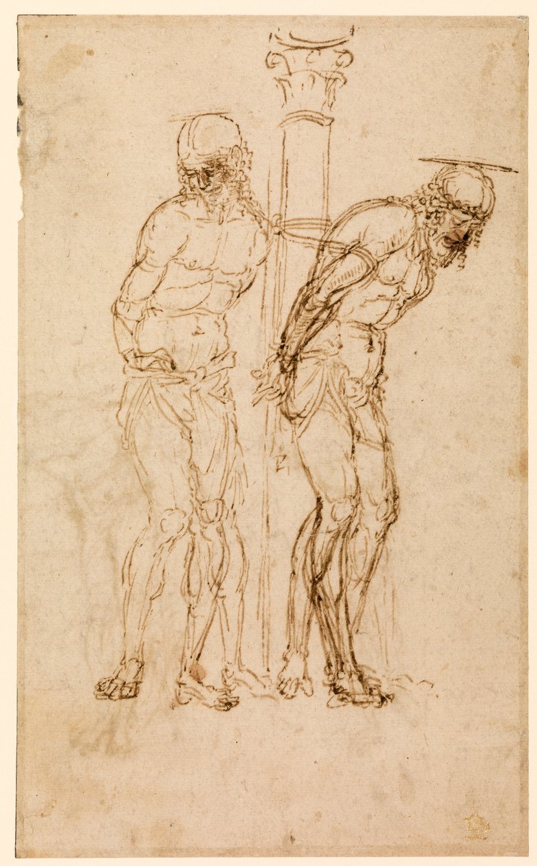 Studies for Christ at the Column (recto), ca. 1460-65 (penn og blekk på papir) [se også 5934516] av Andrea Mantegna