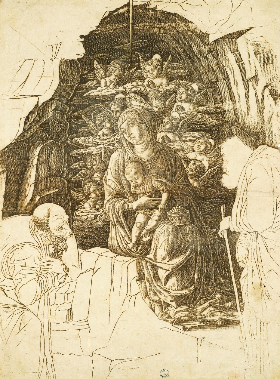 Study for Adoration of Magi av Andrea Mantegna (1431-1506), tegning av Andrea Mantegna