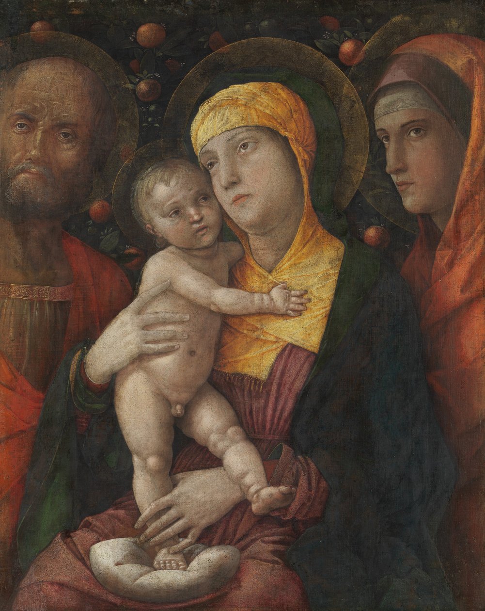 The Holy Family with Saint Mary Magdalen, ca. 1495-1500 (valpesyke på lerret) av Andrea Mantegna