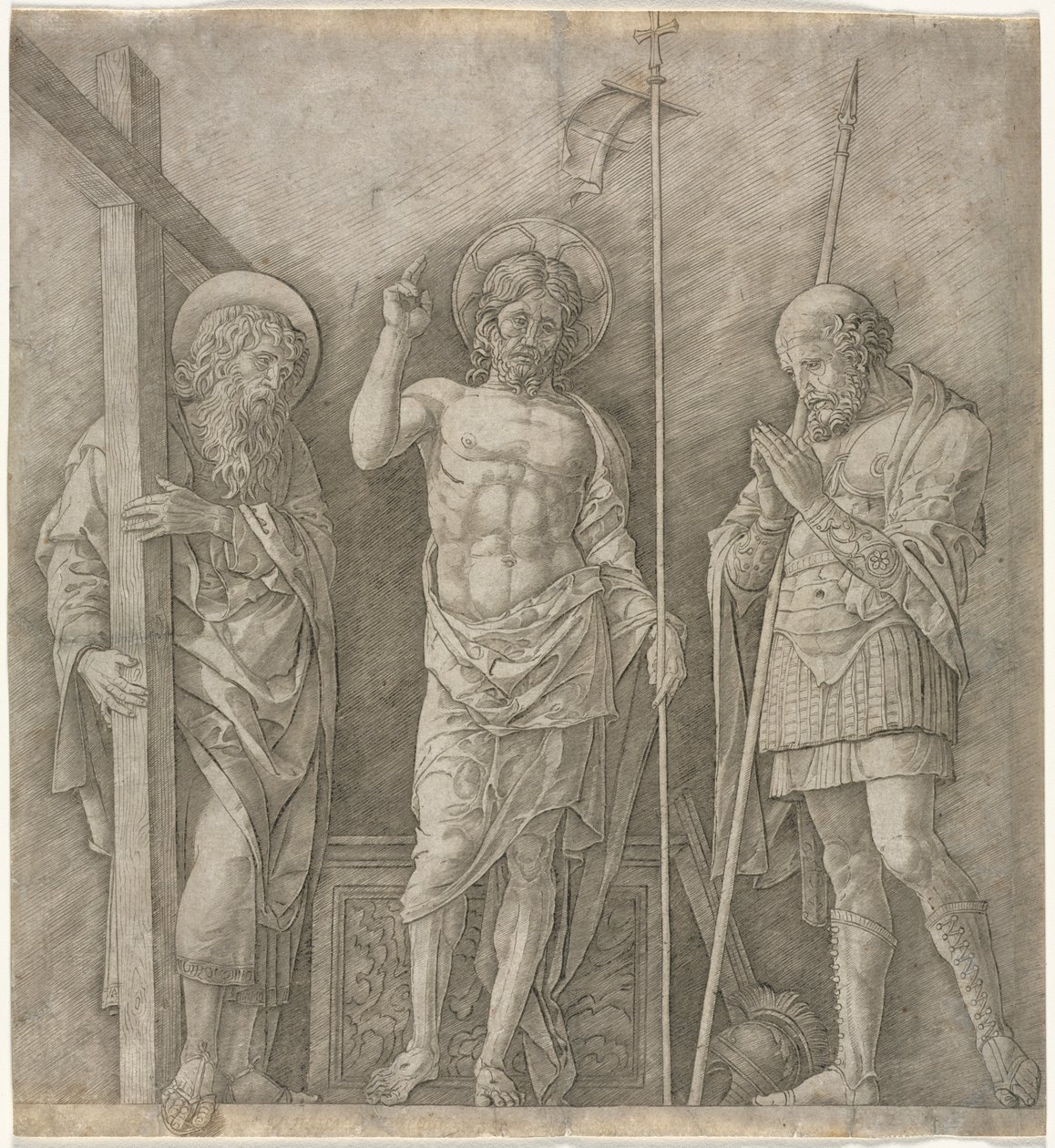 Den oppstandne Kristus mellom St Andrew og Longinus av Andrea Mantegna
