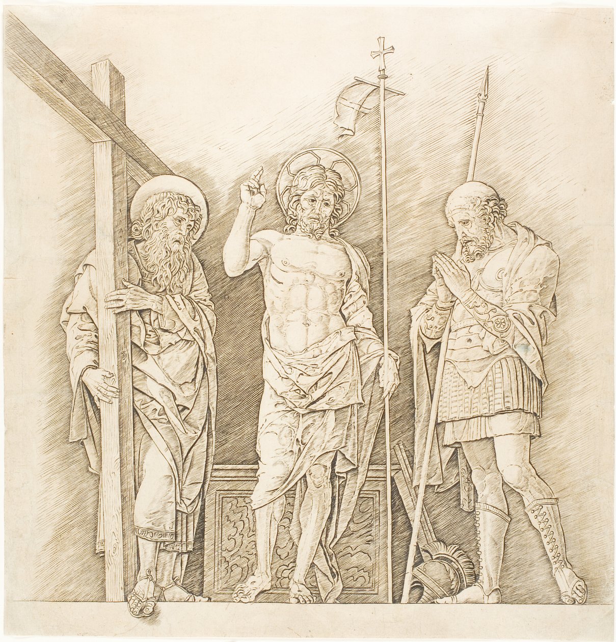 Den oppstandne Kristus mellom de hellige Andreas og Longinus av Andrea Mantegna