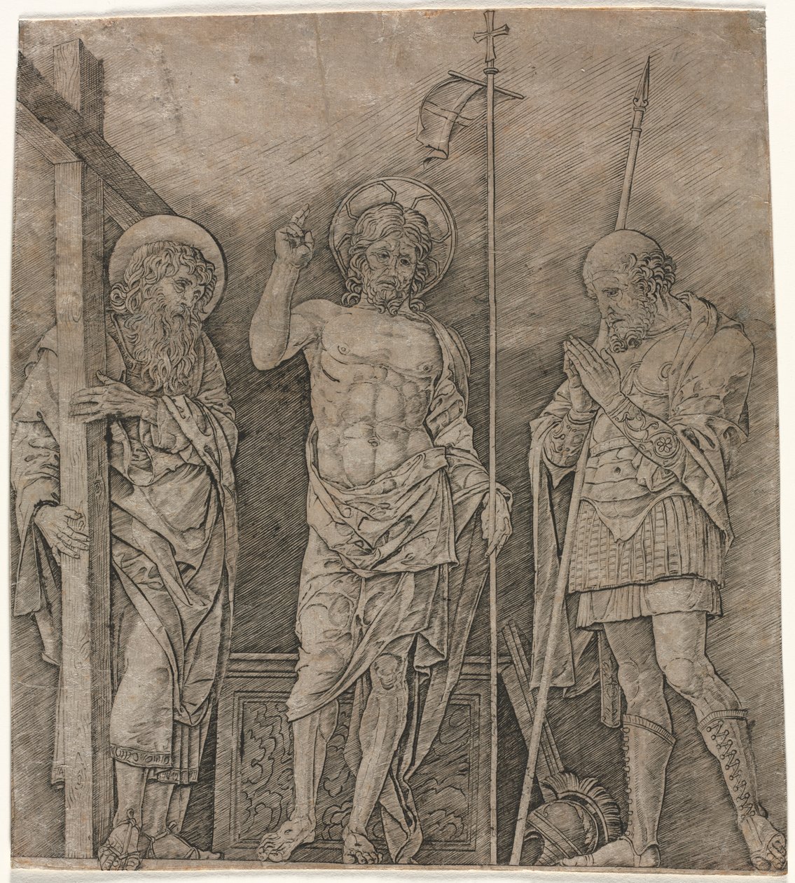 Den oppstandne Kristus mellom St Andrew og Longinus av Andrea Mantegna