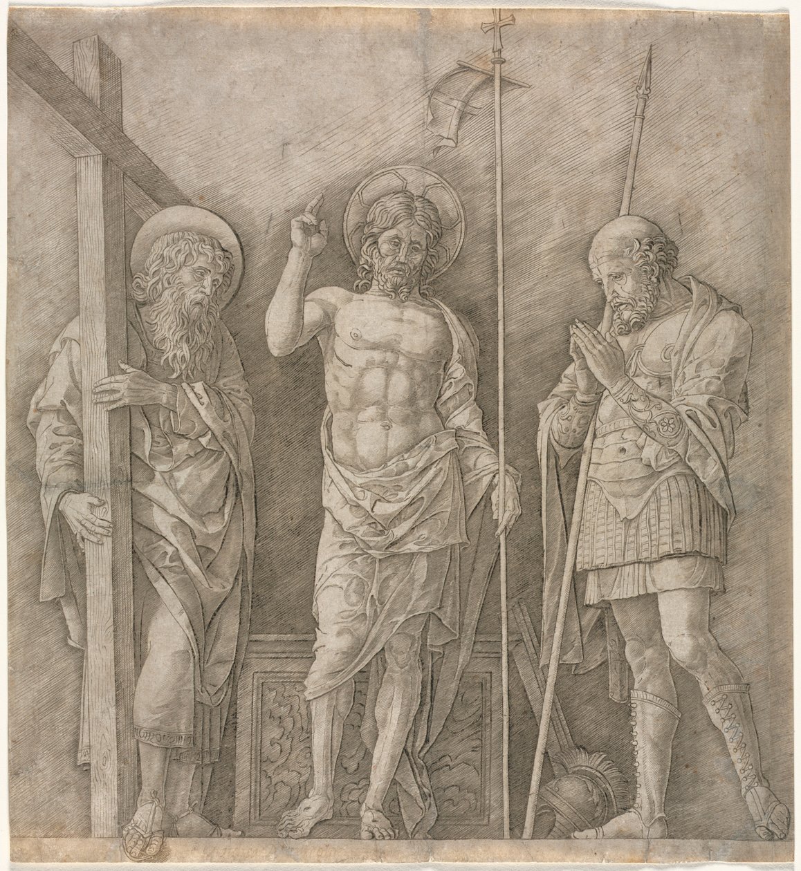 Den oppstandne Kristus mellom St Andrew og Longinus, tidlig på 1470-tallet. av Andrea Mantegna
