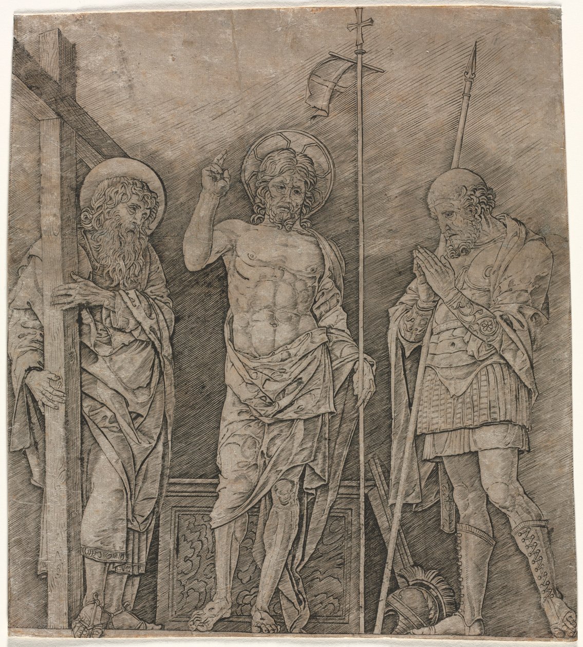 Den oppstandne Kristus mellom St Andrew og Longinus, tidlig på 1470-tallet. av Andrea Mantegna