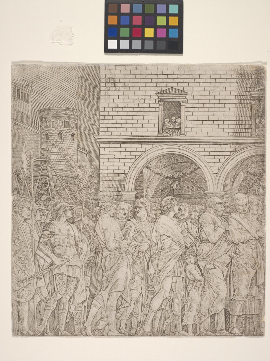 Senatorene - The Triumph Of Julius Caesar (gravering på kremfarget papir) av Andrea Mantegna