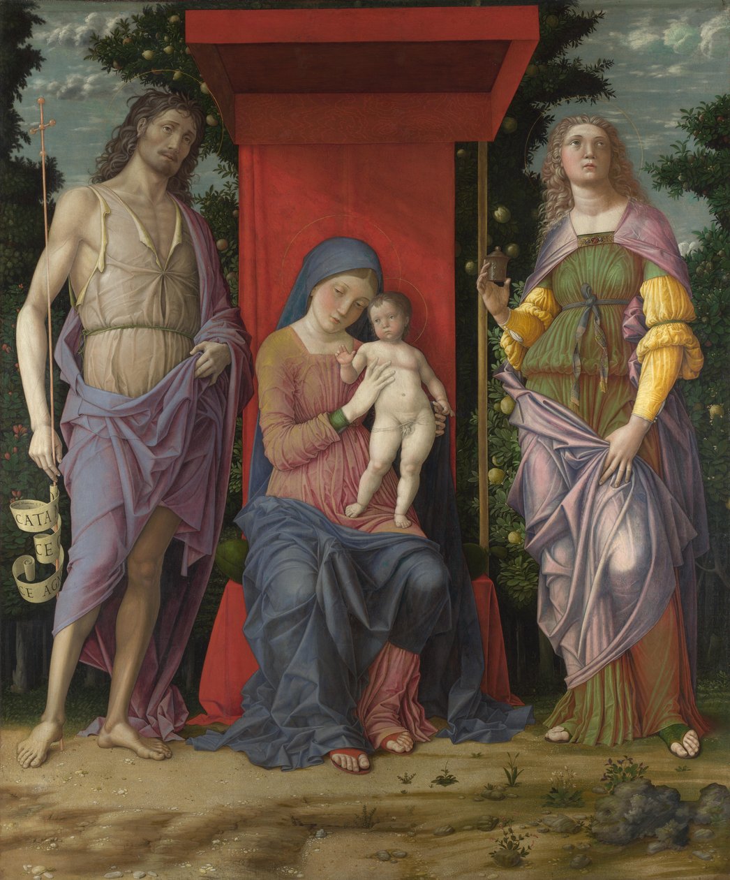 Jomfruen og barnet med Magdalen og døperen Johannes, ca. 1495 av Andrea Mantegna