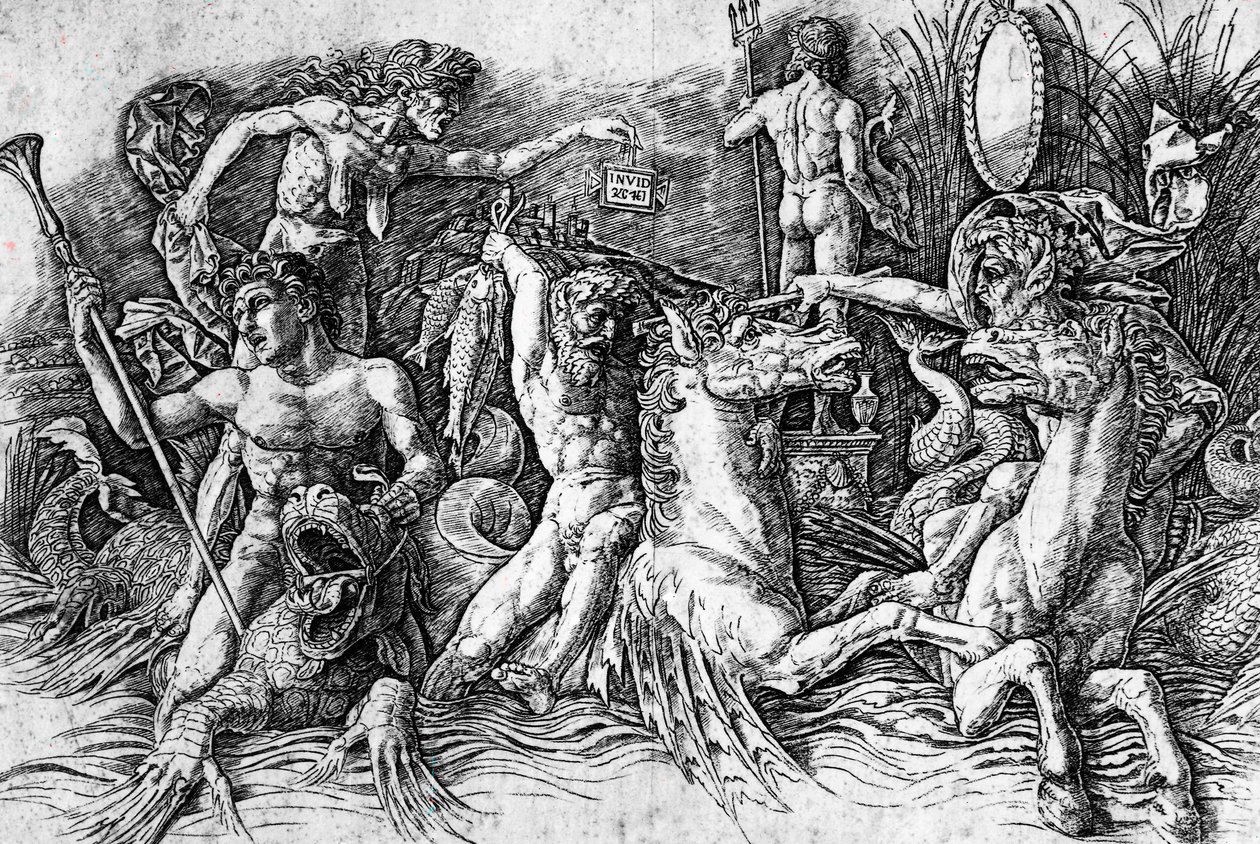 Slaget ved havgudene, av Andrea Mantegna (1431-1506), gravering. Detalj. av Andrea Mantegna