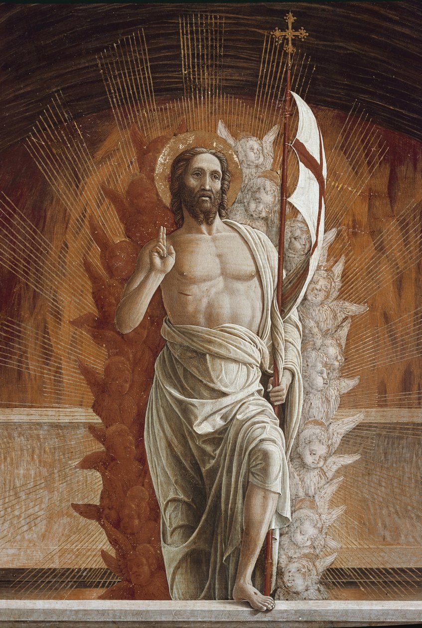 Oppstandelsen Jesus Kristus. Detalj av predellen til altertavlen til San Zeno (tempera på panel av Andrea Mantegna