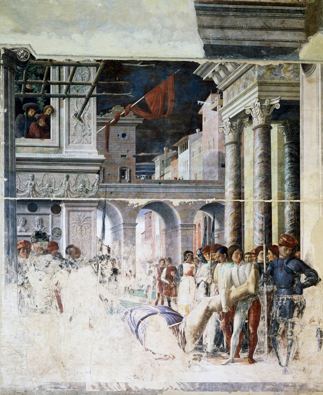 Transport av Saint Christopher halshugget kropp, detalj fra Martyrdom of Saint Christopher av Andrea Mantegna