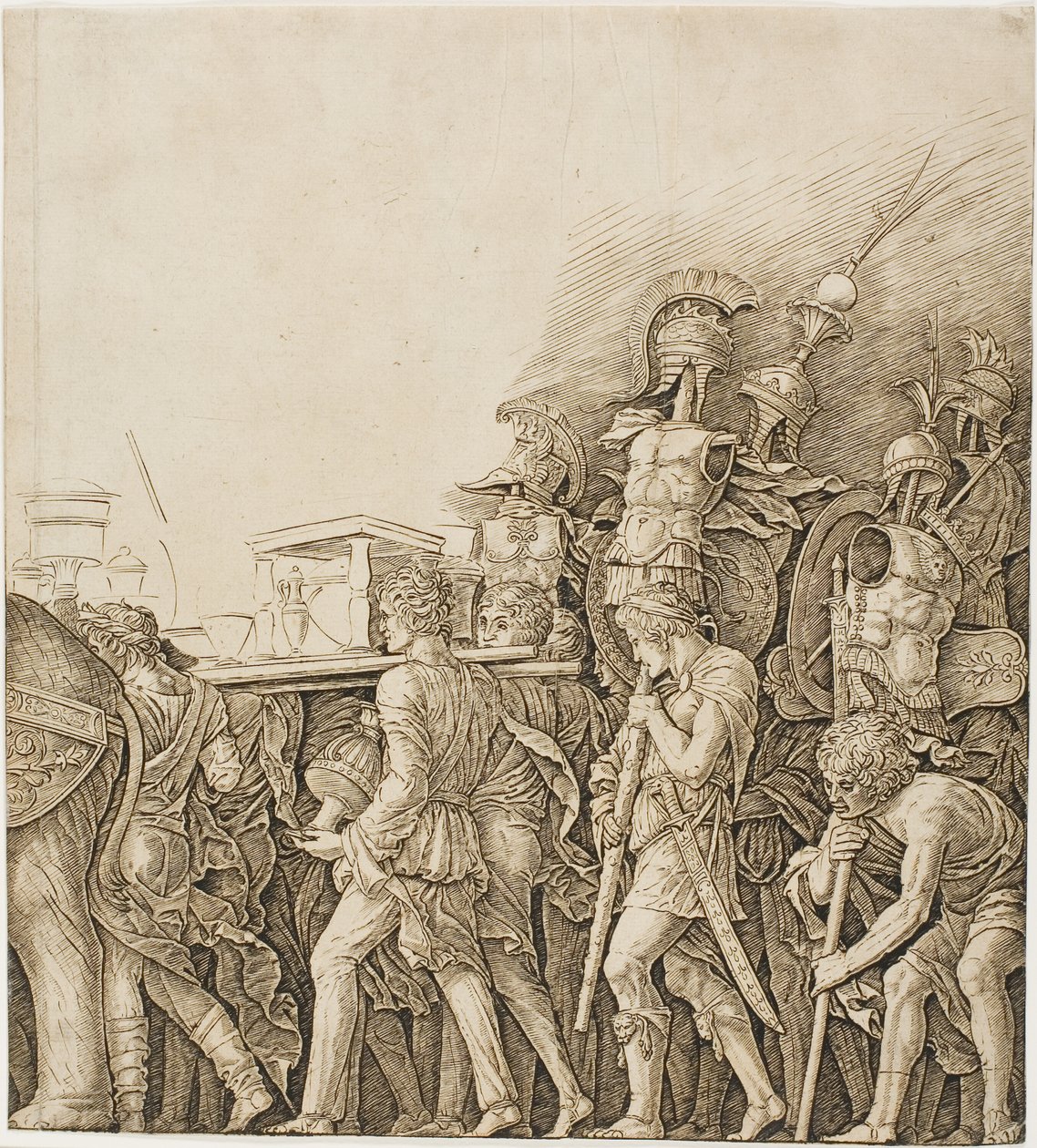 Triumph of Caesar: Soldiers Carrying Trophys av Andrea Mantegna